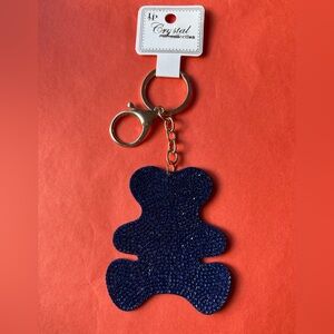 Blue Bear Keychain Bag Charm with Gold Clip